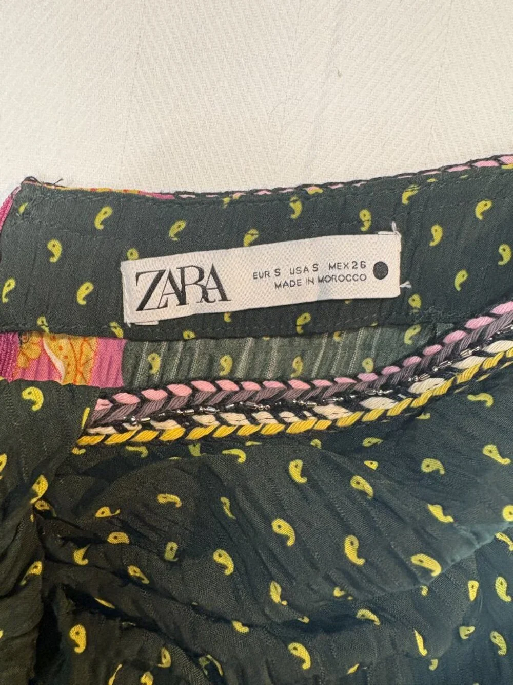 Zara Boho Paisley & Border Print Knot Front Mini Skirt
